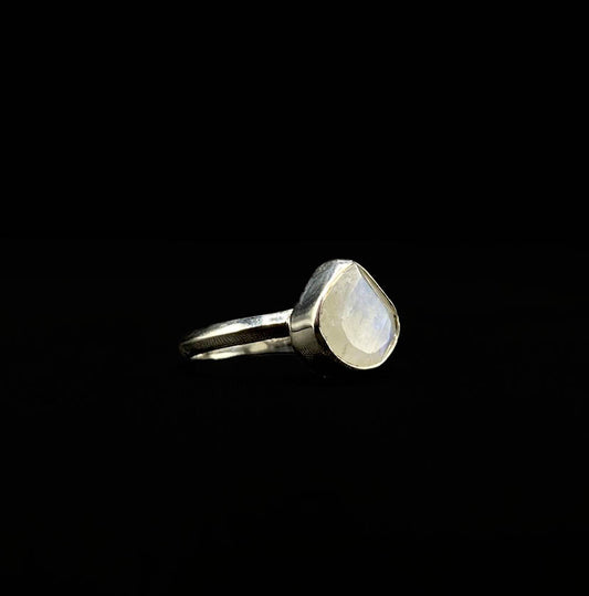 Rainbow Moonstone Faceted Triangle Ring .925