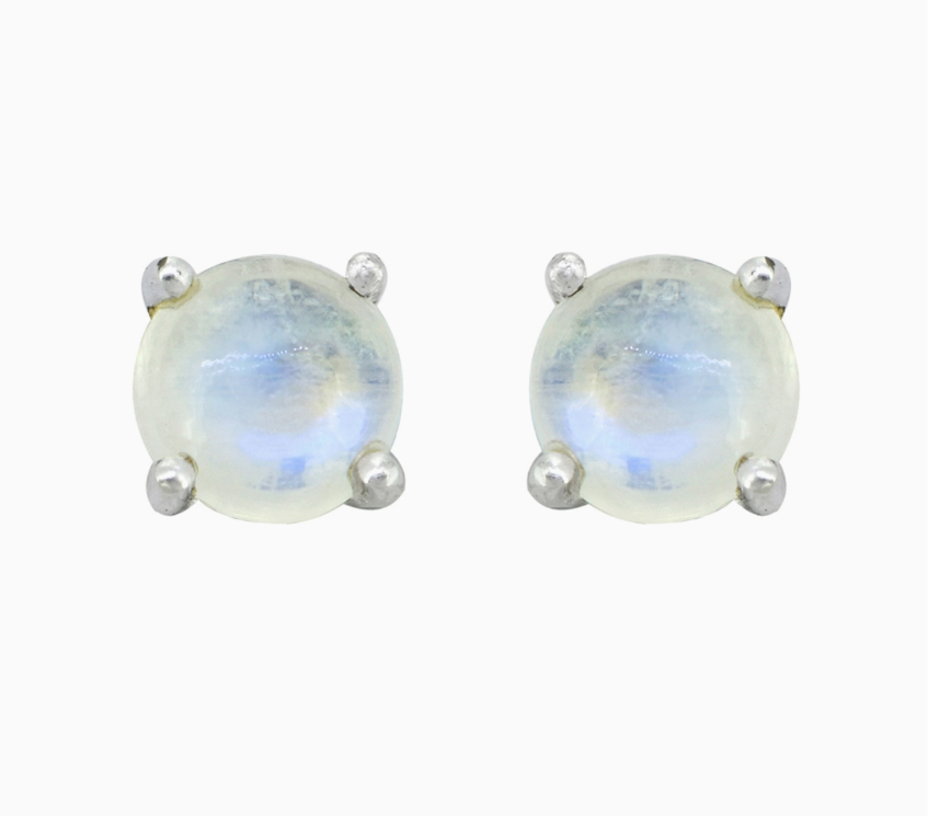 Round Rainbow Moonstone Prong Studs .925