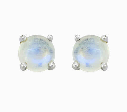 Round Rainbow Moonstone Prong Studs .925