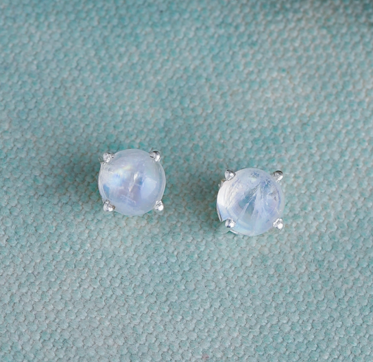 Round Rainbow Moonstone Prong Studs .925