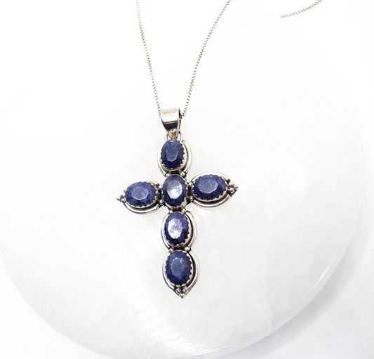 Sapphire Royal Crystal Cross Necklace .925