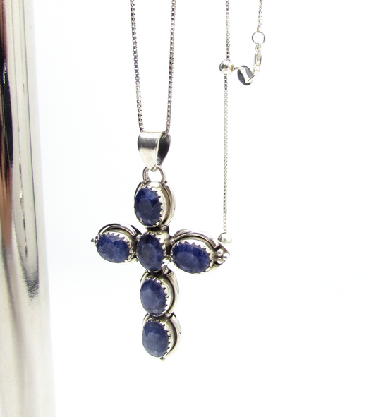 Sapphire Royal Crystal Cross Necklace .925