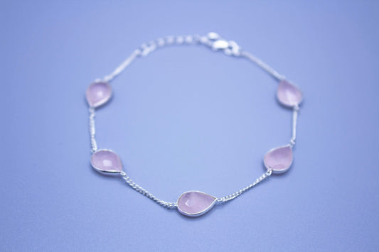 Rose Quartz Crystal Chain Link Bracelet .925