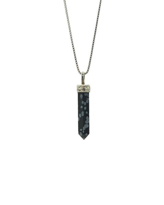 Snowflake Obsidian Mini Crystal Point Necklaces .925 Adjustable Chain