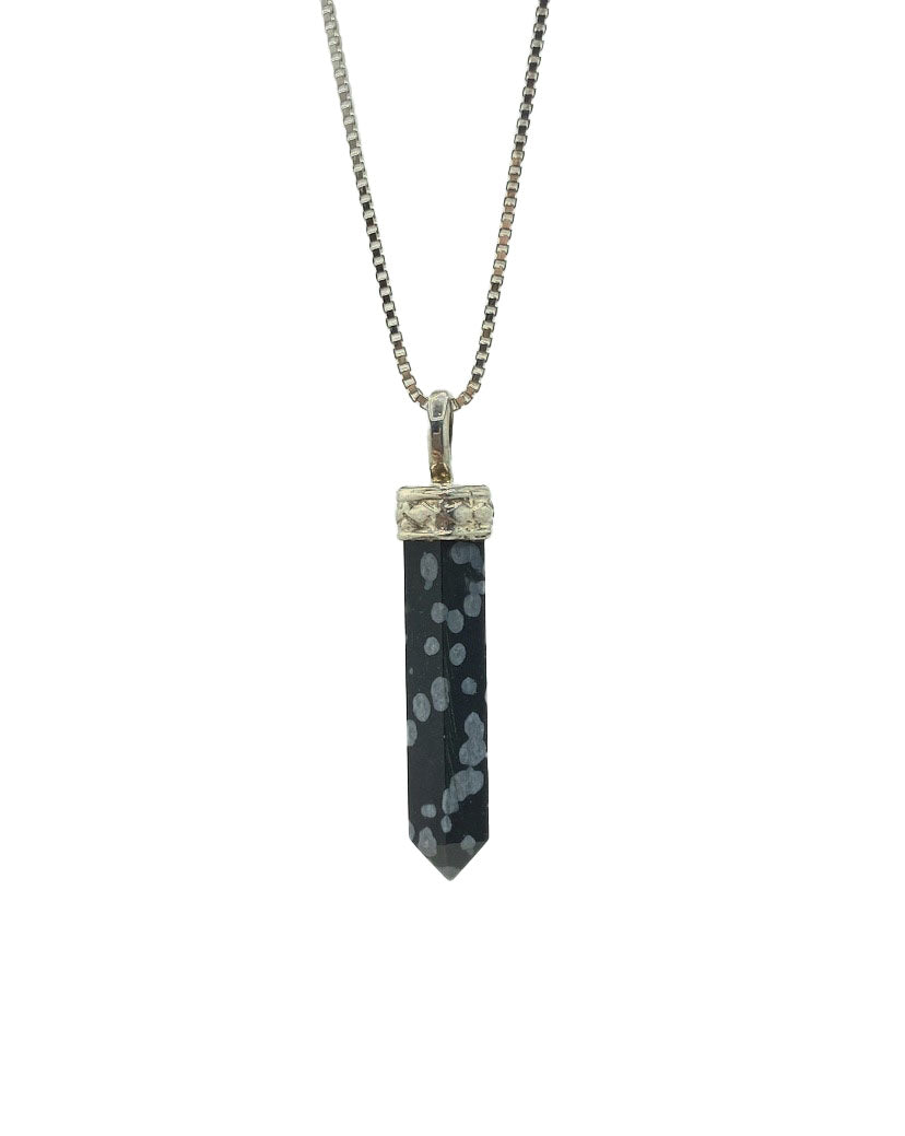 Snowflake Obsidian Mini Crystal Point Necklaces .925 Adjustable Chain