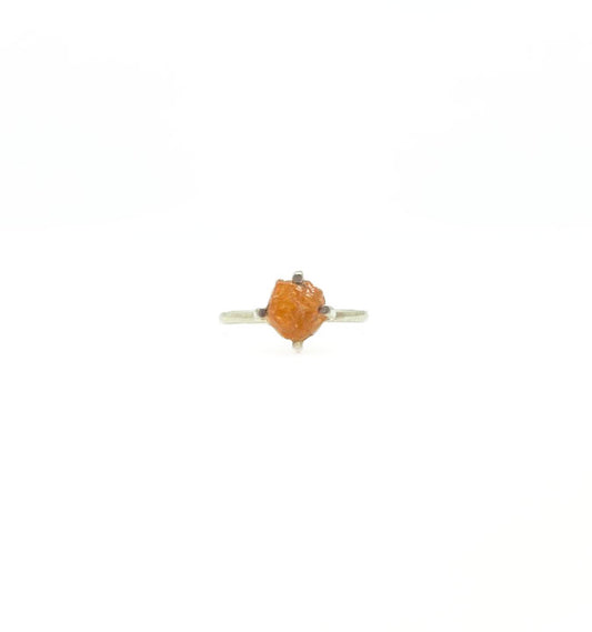 Raw Tangerine Quartz Crystal Prong Ring .925