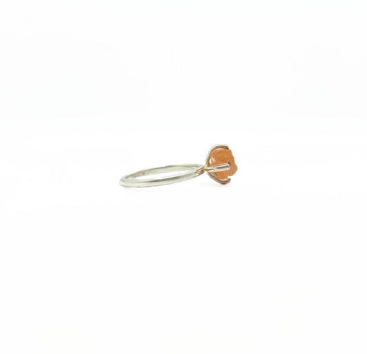 Raw Tangerine Quartz Crystal Prong Ring .925