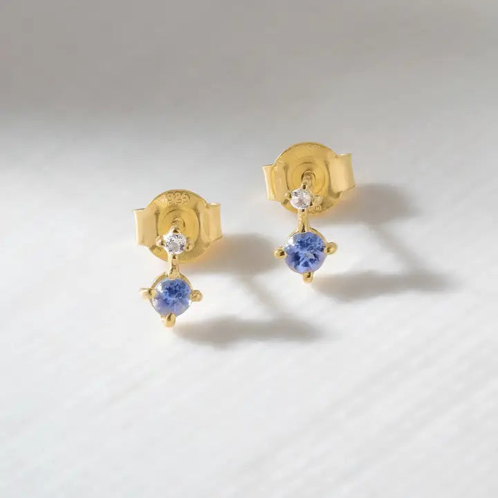 Tanzanite Topaz Mini Drop Stud Earrings — 14K Gold-Plated