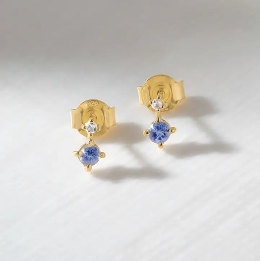 Tanzanite Topaz Mini Drop Stud Earrings — 14K Gold-Plated