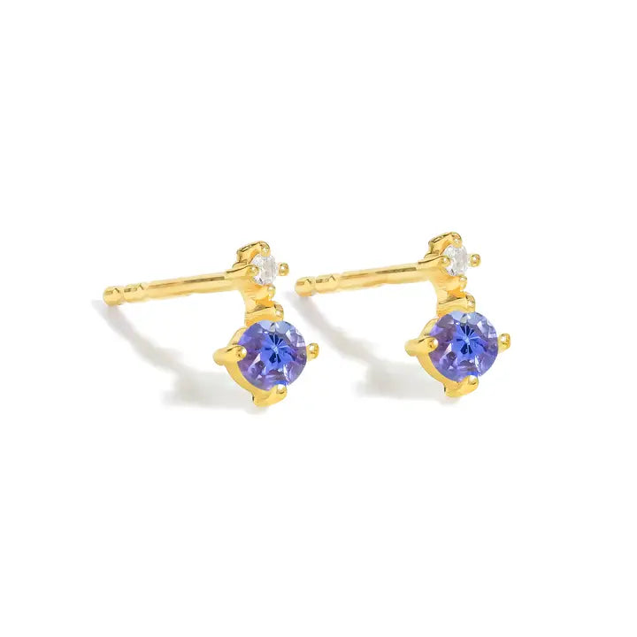 Tanzanite Topaz Mini Drop Stud Earrings — 14K Gold-Plated