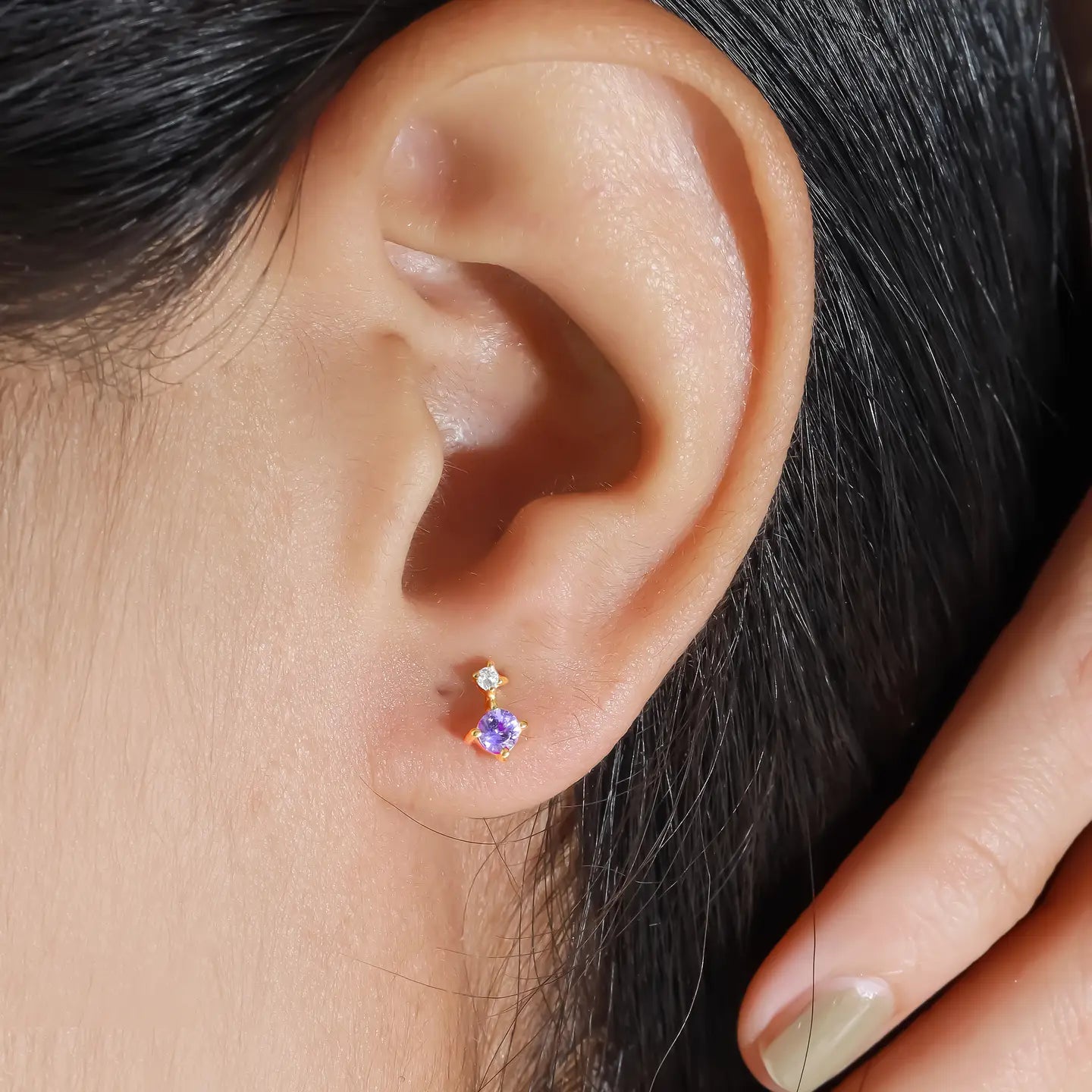 Tanzanite Topaz Mini Drop Stud Earrings — 14K Gold-Plated