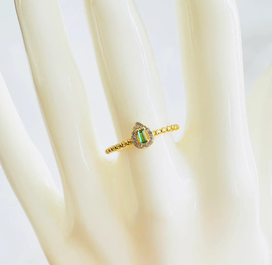 Green Baguette Teardrop CZ Ring 14K GP 7