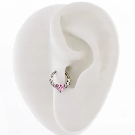 Pink CZ Heart Hinged Ring