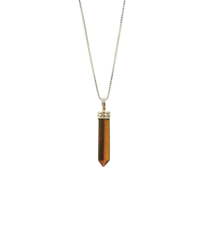Tiger's Eye Mini Crystal Point Necklaces .925 Adjustable Chain