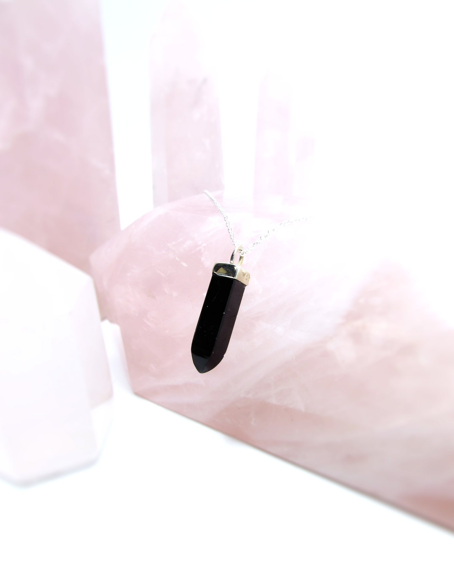 Black Tourmaline Point Pendant – Sterling Silver