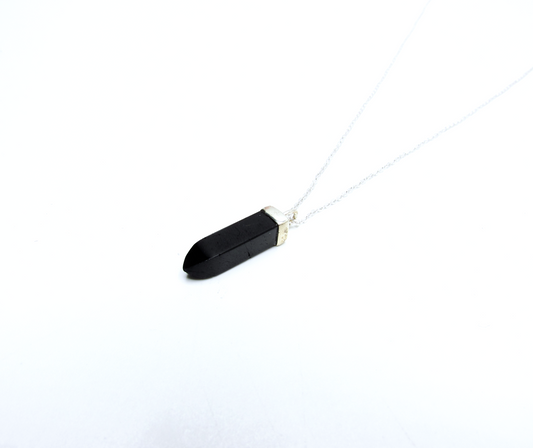 Black Tourmaline Point Pendant – Sterling Silver