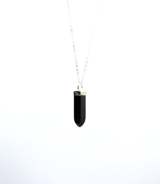 Black Tourmaline Point Pendant – Sterling Silver