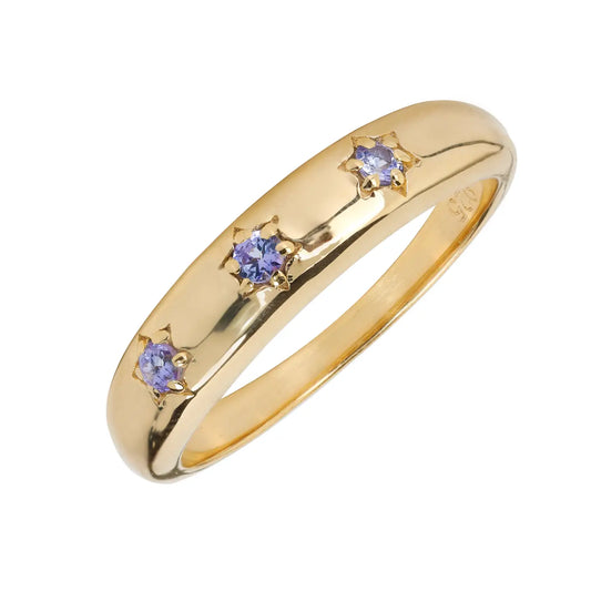 Tanzanite Triple Star Ring – 14K Gold Plated