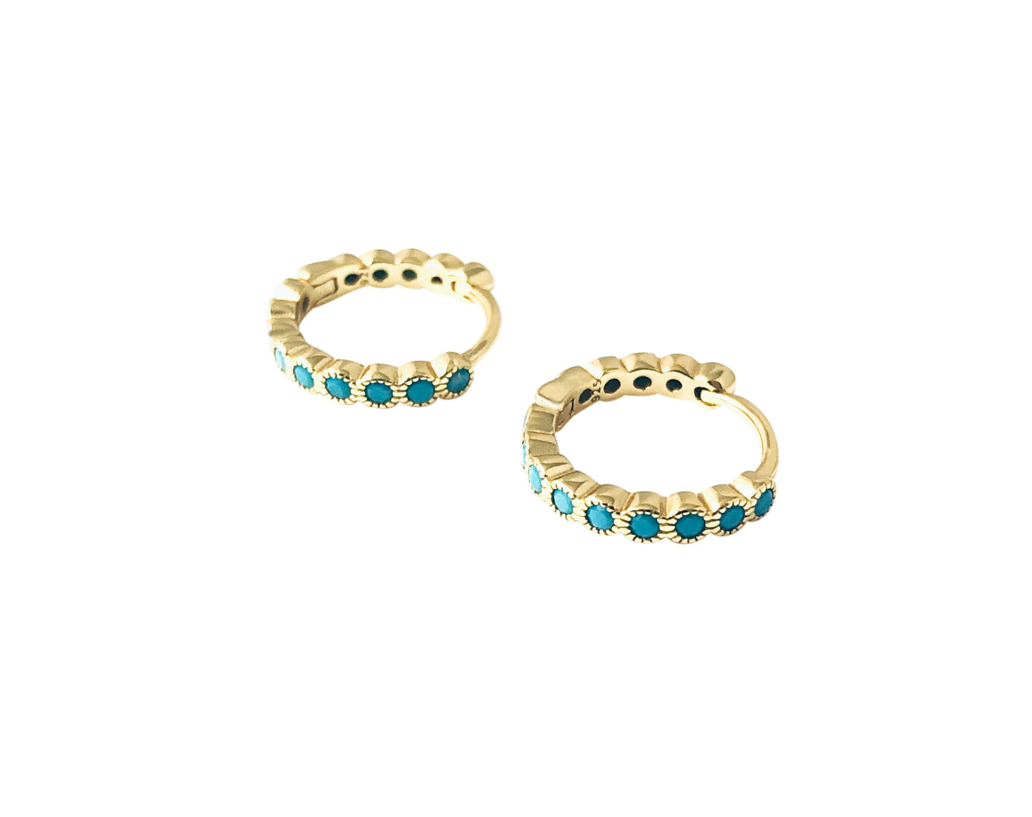 Sky Blue Dotted Mini Hoop 14K GP