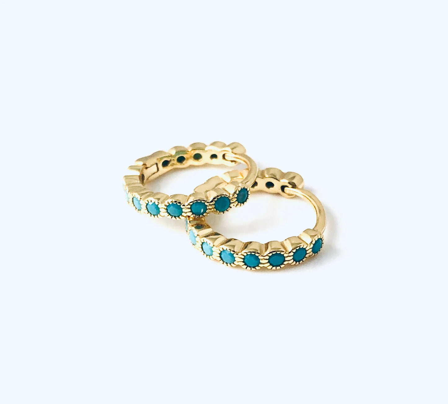 Sky Blue Dotted Mini Hoop 14K GP