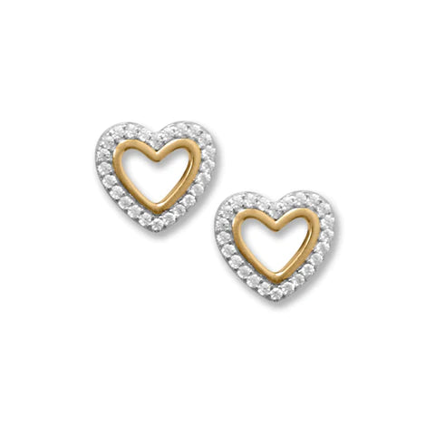 .925 Sterling Silver Two Tone Heart Outline Studs