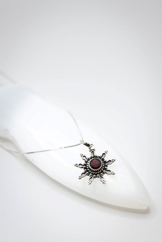 Garnet Celestial Sun Pendant .925